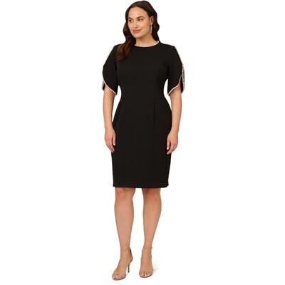 Adrianna Papell Damenstrick-Crêpe-Midikleid mit Perlen, Schwarz, 40 Adrianna Papell Damenstrick-Crêpe-Midikleid mit Perlen, Schwarz, 40