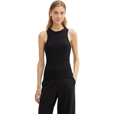 TOM TAILOR Denim Damen Basic Tanktop mit RIPP,14482 deep Black, XXL TOM TAILOR Denim Damen Basic Tanktop mit RIPP,14482 deep Black, XXL