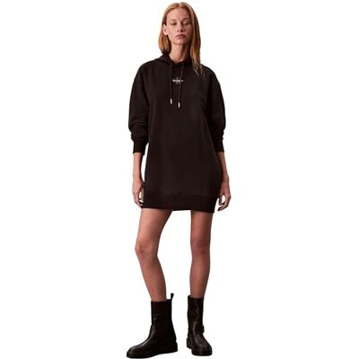 Calvin Damen Hoodie Kleid Premium Terry Lang, Schwarz (Black), XS Calvin Damen Hoodie Kleid Premium Terry Lang, Schwarz (Black), XS