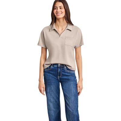 Street One Kurzarm Poloshirt mit Glitzer Clay Sand 38 Street One Kurzarm Poloshirt mit Glitzer Clay Sand 38