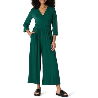 Amazon Damen Overall aus Mattem Jersey in Lockerer Passform mit Weitem Bein, 59,1cm Beininnenlänge, Dunkelgrün, S Amazon Damen Overall aus Mattem Jersey in Lockerer Passform mit Weitem Bein, 59,1cm Beininnenlänge, Dunkelgrün, S