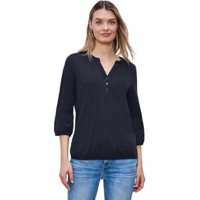 Street One 3/4-Arm Shirt mit Split Neck und Knöpfen Shadowed Navy 36 Street One 3/4-Arm Shirt mit Split Neck und Knöpfen Shadowed Navy 36