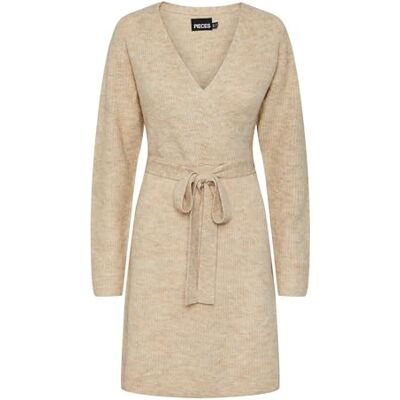 PIECES Damen Pcellen Ls Wrap Knit Dress Noos Bc, White Pepper, S PIECES Damen Pcellen Ls Wrap Knit Dress Noos Bc, White Pepper, S