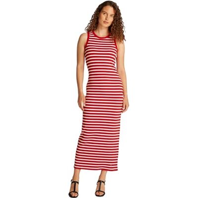 Tommy Hilfiger Damen Kleid Midi Dress Slim Fit, Mehrfarbig (Primary Red/Ecru STP), L Tommy Hilfiger Damen Kleid Midi Dress Slim Fit, Mehrfarbig (Primary Red/Ecru STP), L
