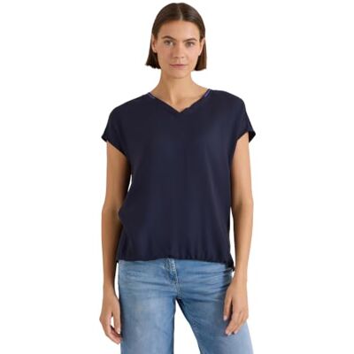 Cecil Kurzarm Blusenshirt mit Strukturmix urban Dark Blue L Cecil Kurzarm Blusenshirt mit Strukturmix urban Dark Blue L