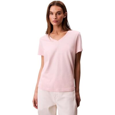 Calvin Damen T-Shirt Kurzarm Archive Jersey Tee mit V-Ausschnitt, Rosa (Potpourri), M Calvin Damen T-Shirt Kurzarm Archive Jersey Tee mit V-Ausschnitt, Rosa (Potpourri), M