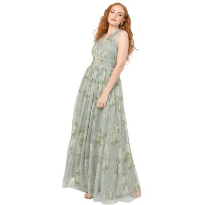 Anaya with Love Women's Maxi Dress Ladies Sleeveless V-Neck Wrap Tulle Waistband A-line Keyhole Back Bridesmaid Wedding Guest Prom, Salbeigrün Geblümt 16 Anaya with Love Women's Maxi Dress Ladies Sleeveless V-Neck Wrap Tulle Waistband A-line Keyhole Back Bridesmaid Wedding Guest Prom, Salbeigrün Geblümt 16
