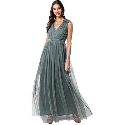 Maya Deluxe Damen Ruffle Shoulder Maxi Dress Brautjungfernkleid, Misty Green, 50 EU Maya Deluxe Damen Ruffle Shoulder Maxi Dress Brautjungfernkleid, Misty Green, 50 EU