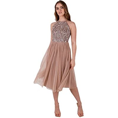 Maya Deluxe Damen Neckholder-Midikleid mit Verzierungen Brautjungfernkleid Erröten Größe 48 Maya Deluxe Damen Neckholder-Midikleid mit Verzierungen Brautjungfernkleid Erröten Größe 48