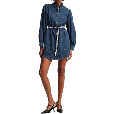 KARL LAGERFELD JEANS Puff Sleeve Denim Dress, Washed Dark Blue, M KARL LAGERFELD JEANS Puff Sleeve Denim Dress, Washed Dark Blue, M