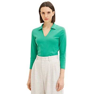 TOM TAILOR Damen 1035399 T-Shirt mit Kragen, 31032 Vivid Leaf Green, L TOM TAILOR Damen 1035399 T-Shirt mit Kragen, 31032 Vivid Leaf Green, L