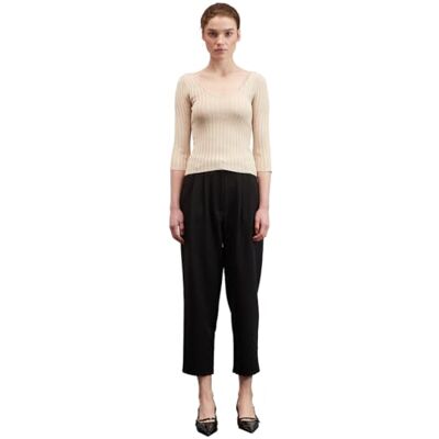 Motivi : Gerippter Lurex-Pullover mit weitem Halsausschnitt Beige M Spring Summer 24 Motivi : Gerippter Lurex-Pullover mit weitem Halsausschnitt Beige M Spring Summer 24