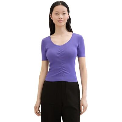 TOM TAILOR Denim Damen Basic Strick-Shirt mit Carree-Ausschnitt, Vibrant Purple, XL TOM TAILOR Denim Damen Basic Strick-Shirt mit Carree-Ausschnitt, Vibrant Purple, XL