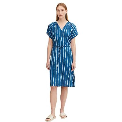 TOM TAILOR Damen Kleid mit Batikmuster 1031354, 29580 Blue Tiedye Stripe, 40 TOM TAILOR Damen Kleid mit Batikmuster 1031354, 29580 Blue Tiedye Stripe, 40