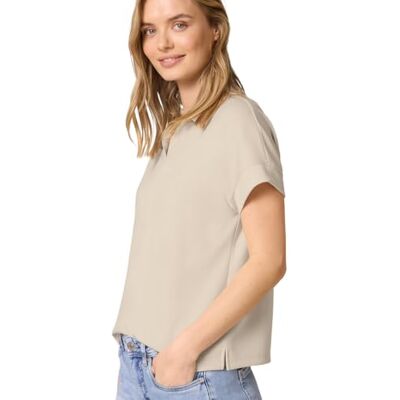 Street One Kurzarm Poloshirt mit Rippdetail Smoke beige 38 Street One Kurzarm Poloshirt mit Rippdetail Smoke beige 38