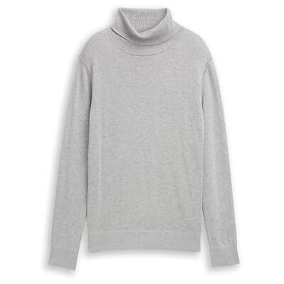 TOM TAILOR Damen 1042894 Basic Pullover mit Rollkragen, 21373 Medium Silver Grey Melange, XXL TOM TAILOR Damen 1042894 Basic Pullover mit Rollkragen, 21373 Medium Silver Grey Melange, XXL