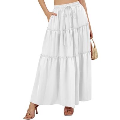 NASHALYLY Damen Chiffon Elastische Hohe Taille Plissee A-Linie Ausgestellte Maxi Röcke, weiß, 48 NASHALYLY Damen Chiffon Elastische Hohe Taille Plissee A-Linie Ausgestellte Maxi Röcke, weiß, 48