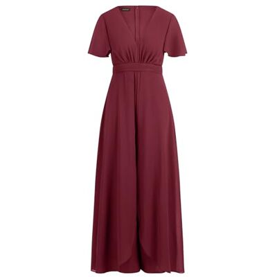 Apart Damen Chiffon Jumpsuit, Tiefer V-Ausschnitt Abendkleid, Kurze Volant-Ärmel, Weites Bein Cape Style Hose, Elegantes Sommer Outfit, Ideal als Brautjungfern Kleid, Hochzeitsgäste Kleid Apart Damen Chiffon Jumpsuit, Tiefer V-Ausschnitt Abendkleid, Kurze Volant-Ärmel, Weites Bein Cape Style Hose, Elegantes Sommer Outfit, Ideal als Brautjungfern Kleid, Hochzeitsgäste Kleid