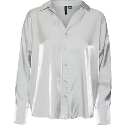 VERO MODA Damen VMQUEENY LS Shirt WVN GA NOOS Langarmbluse, Silver, M VERO MODA Damen VMQUEENY LS Shirt WVN GA NOOS Langarmbluse, Silver, M