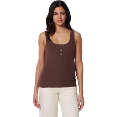 Amazon Damen Geripptes Ripp-Tanktop Henley aus Baumwolle, Rich Hazel, M Amazon Damen Geripptes Ripp-Tanktop Henley aus Baumwolle, Rich Hazel, M