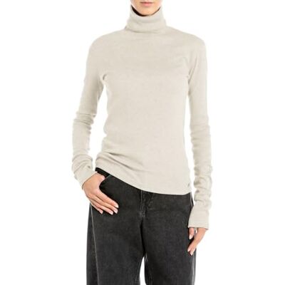 Replay Damen Pullover mit Rollkragen, Winter White 300 (Weiß), M Replay Damen Pullover mit Rollkragen, Winter White 300 (Weiß), M