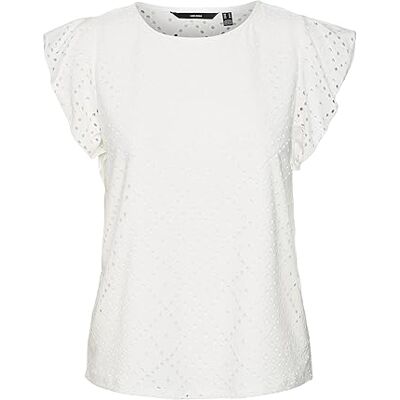 VERO MODA Damen Vmtassa Sl Frill Noos Top, Snow White, M EU VERO MODA Damen Vmtassa Sl Frill Noos Top, Snow White, M EU