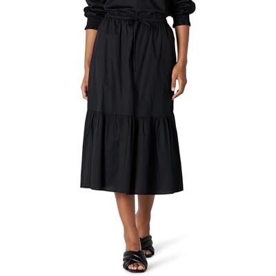 Amazon Damen Mid-Rise A-Linie Gestufter Midirock aus Baumwollsatin (Oberteil separat erhältlich), Schwarz, Größe M Amazon Damen Mid-Rise A-Linie Gestufter Midirock aus Baumwollsatin (Oberteil separat erhältlich), Schwarz, Größe M