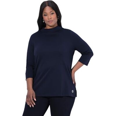 Ulla Popken Damen große Größen Übergrößen Plus Size Shirt, A-Linie, Stehkragen, 3/4-Arm, Pima Cotton Dunkles Marine 46+ 822182128-46+ Ulla Popken Damen große Größen Übergrößen Plus Size Shirt, A-Linie, Stehkragen, 3/4-Arm, Pima Cotton Dunkles Marine 46+ 822182128-46+
