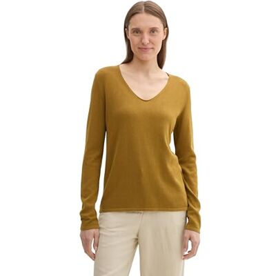 TOM TAILOR Damen Basic Strickpullover mit V-Ausschnitt, 25988 Covert Khaki, S TOM TAILOR Damen Basic Strickpullover mit V-Ausschnitt, 25988 Covert Khaki, S