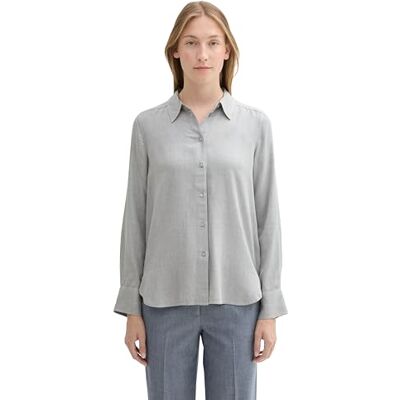 TOM TAILOR Damen Cosy Hemdbluse aus Viskose, 21373 Medium Silver Grey Melange, 44 TOM TAILOR Damen Cosy Hemdbluse aus Viskose, 21373 Medium Silver Grey Melange, 44