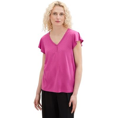 TOM TAILOR Damen Basic Henley T-Shirt mit Flügelärmel, Lush Orchid, S TOM TAILOR Damen Basic Henley T-Shirt mit Flügelärmel, Lush Orchid, S