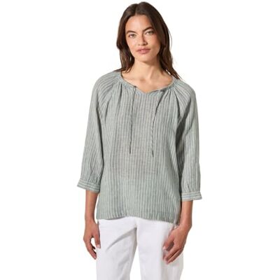 Cecil Linen_ Stripe Raglan Blouse Chambray balmy Khaki M Cecil Linen_ Stripe Raglan Blouse Chambray balmy Khaki M