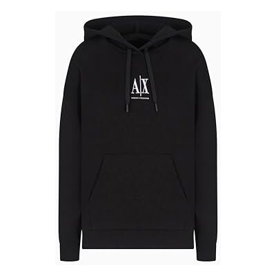 Armani Exchange Damen Icon Project Embroidered Logo Hooded Sweatshirt, Schwarz, M Armani Exchange Damen Icon Project Embroidered Logo Hooded Sweatshirt, Schwarz, M