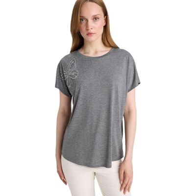 DeFacto Damen Oversize Crop Tops Klassisches Basic Shirt für Damen Bequemes Oversize Shirt für Frauen Anthra Melange M DeFacto Damen Oversize Crop Tops Klassisches Basic Shirt für Damen Bequemes Oversize Shirt für Frauen Anthra Melange M