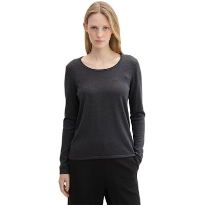 TOM TAILOR Damen Basic Pullover mit Rundhalsausschnitt,30281 evident Anthracite Melange, XL TOM TAILOR Damen Basic Pullover mit Rundhalsausschnitt,30281 evident Anthracite Melange, XL