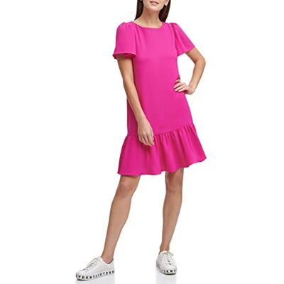 DKNY Women's Flutter Sleeve Regular Fit Cocktail Dress, Raspberry, 4 DKNY Women's Flutter Sleeve Regular Fit Cocktail Dress, Raspberry, 4