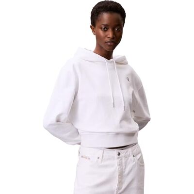 Calvin Damen Hoodie Ck Embroidery mit Kapuze, Weiß (Brilliant White), XS Calvin Damen Hoodie Ck Embroidery mit Kapuze, Weiß (Brilliant White), XS