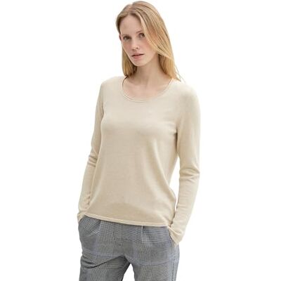 TOM TAILOR Damen Basic Pullover mit Rundhalsausschnitt,25955 Dusty beige Melange, L TOM TAILOR Damen Basic Pullover mit Rundhalsausschnitt,25955 Dusty beige Melange, L
