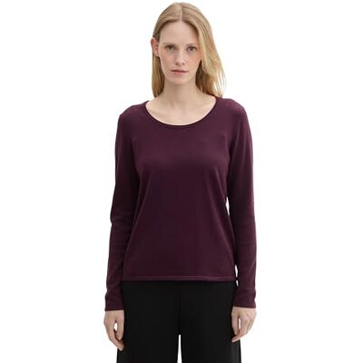 TOM TAILOR Damen Basic Pullover mit Rundhalsausschnitt,35796 BlackBerry, XL TOM TAILOR Damen Basic Pullover mit Rundhalsausschnitt,35796 BlackBerry, XL