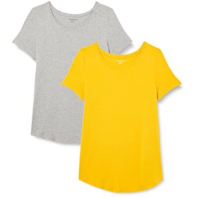 Amazon Damen Tunika mit U-Ausschnitt und Kurzen Ärmeln, 2er-Pack, Hellgrau Meliert/Goldgelb, XXL Amazon Damen Tunika mit U-Ausschnitt und Kurzen Ärmeln, 2er-Pack, Hellgrau Meliert/Goldgelb, XXL
