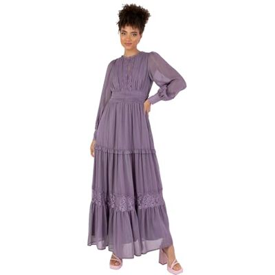 Anaya with Love Women's Maxi Dress Ladies Long Sleeves Round Neck Keyhole Lace High Waist Empire A-line for Wedding Guest Evening, Dusty Lavender, 34 Anaya with Love Women's Maxi Dress Ladies Long Sleeves Round Neck Keyhole Lace High Waist Empire A-line for Wedding Guest Evening, Dusty Lavender, 34