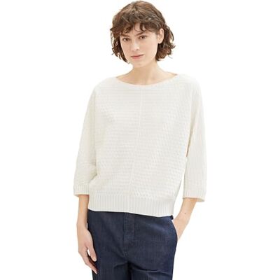 TOM TAILOR Damen Loose Fit Basic Pullover mit 3/4-Arm, 10315 Whisper White, XXS TOM TAILOR Damen Loose Fit Basic Pullover mit 3/4-Arm, 10315 Whisper White, XXS