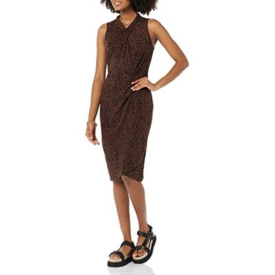 Amazon Damen Ärmelloses Kleid In Wickeloptik mit Crossover-Twistausschnitt, Dunkles Toffee Braun Gepard, M Amazon Damen Ärmelloses Kleid In Wickeloptik mit Crossover-Twistausschnitt, Dunkles Toffee Braun Gepard, M