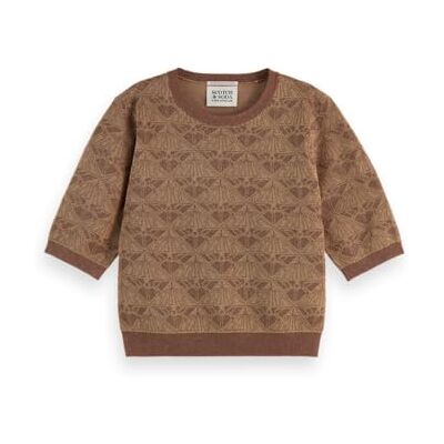 Scotch & Soda Damen Monogram Jacquard Cropped Pullover Sweater, Desert Sand, XL EU Scotch & Soda Damen Monogram Jacquard Cropped Pullover Sweater, Desert Sand, XL EU