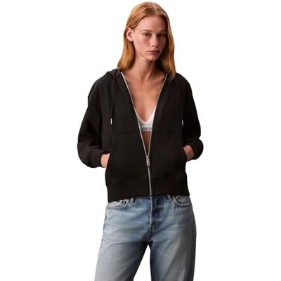 Calvin Damen Hoodie mit Reißverschluss Archive Logo French Terry mit Kapuze, Schwarz (Black), XL Calvin Damen Hoodie mit Reißverschluss Archive Logo French Terry mit Kapuze, Schwarz (Black), XL