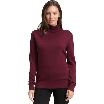 TOM TAILOR Damen 1042894 Basic Pullover mit Rollkragen, 10308 Deep Burgundy Red, XXS TOM TAILOR Damen 1042894 Basic Pullover mit Rollkragen, 10308 Deep Burgundy Red, XXS