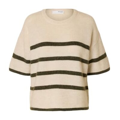SELECTED FEMME Damen Slfmaline-Liliana 2/4 Knit O-Neck Noos Gestricktes T-Shirt, Birch, S EU SELECTED FEMME Damen Slfmaline-Liliana 2/4 Knit O-Neck Noos Gestricktes T-Shirt, Birch, S EU