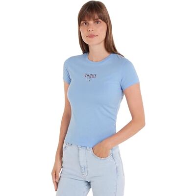 Tommy Jeans Damen T-Shirt Kurzarm Slim Rundhalsausschnitt, Blau (Moderate Blue), 3XL Tommy Jeans Damen T-Shirt Kurzarm Slim Rundhalsausschnitt, Blau (Moderate Blue), 3XL