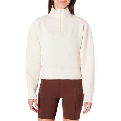 Amazon Damen Atmungsaktiver Pullover mit Halbreißverschluss, Oversized-Fit, Hellbeige, M Amazon Damen Atmungsaktiver Pullover mit Halbreißverschluss, Oversized-Fit, Hellbeige, M