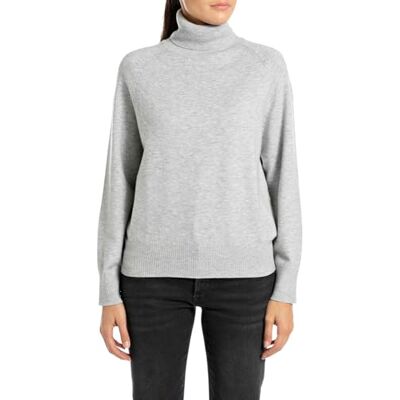 Replay Damen Pullover mit Rollkragen, Grau (Grey Melange M03), XXS Replay Damen Pullover mit Rollkragen, Grau (Grey Melange M03), XXS